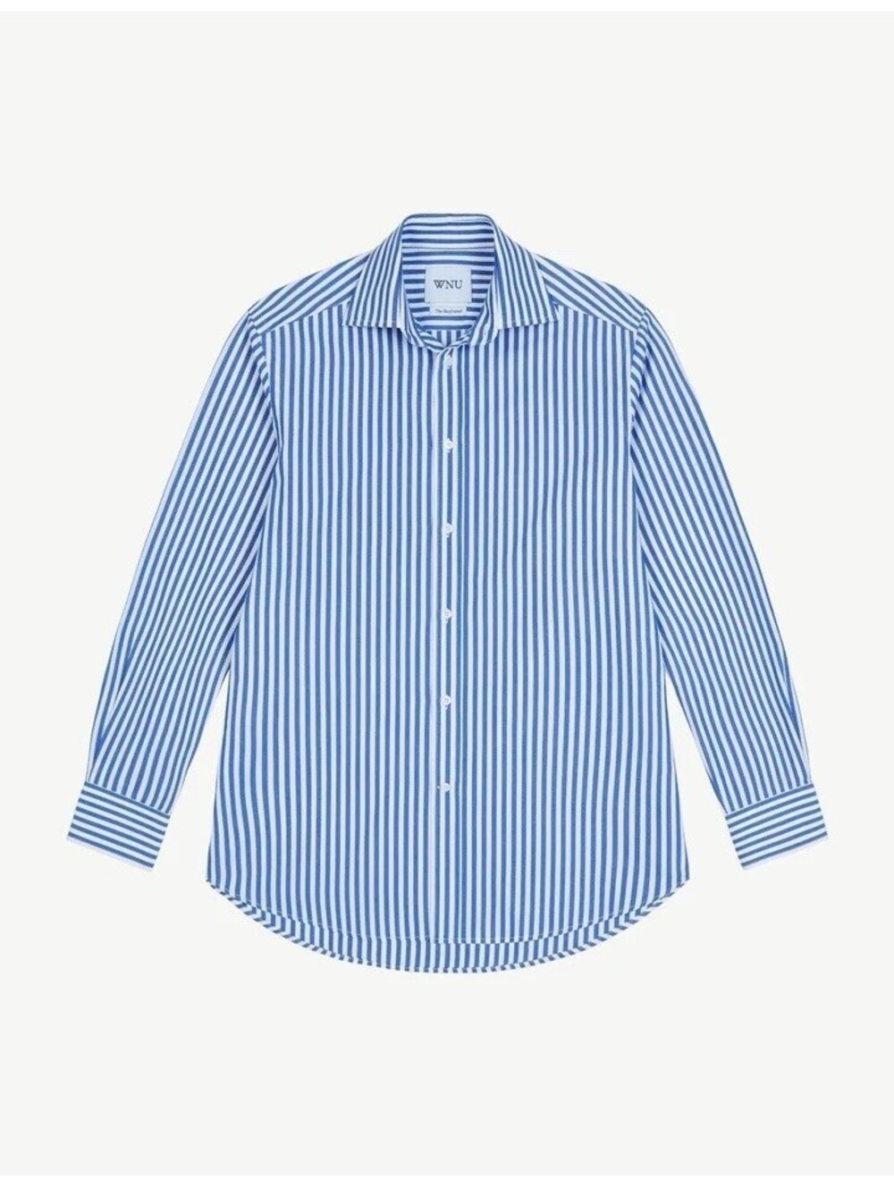 WNU With Nothing Underneath The Boyfriend White And Blue Button Up Shirt 8